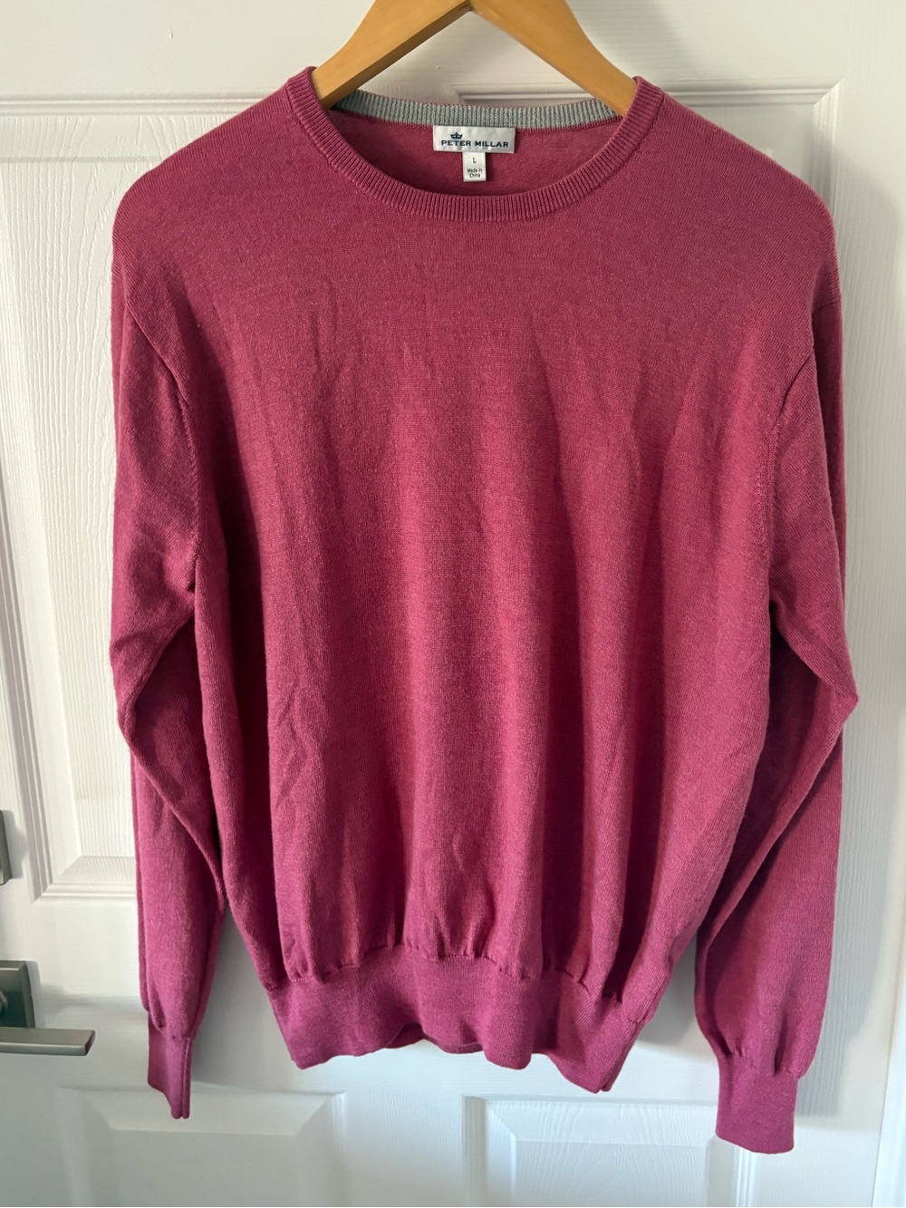 Peter Millar Crown Soft Crewneck Sweater Pink Silk Merino Blend Men's L